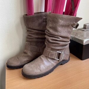 MARNI SLOUCH BIKER LEATHER MID CAFF PULL-ON BOOTS NEW SIZE 40
